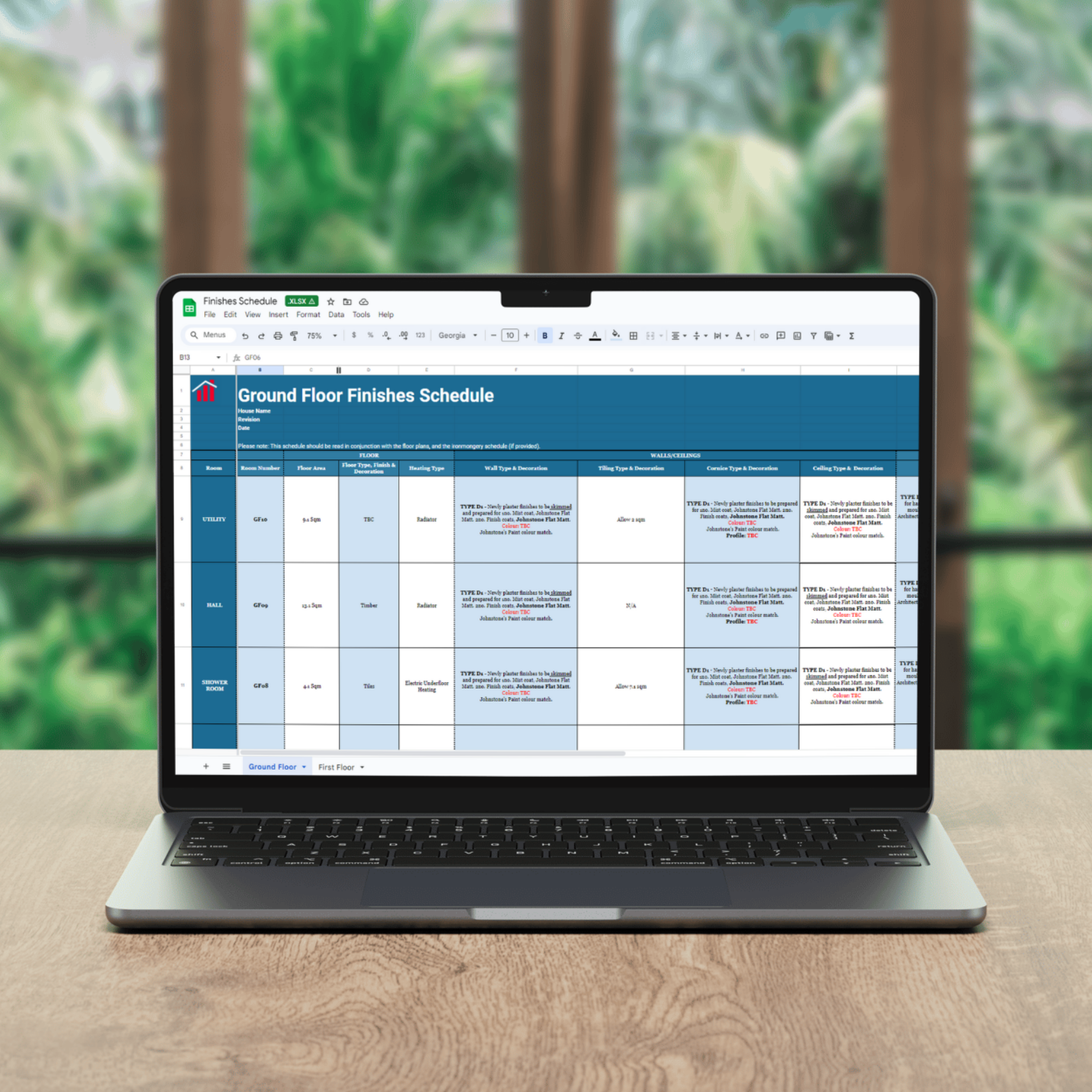 Finishes Schedule Template